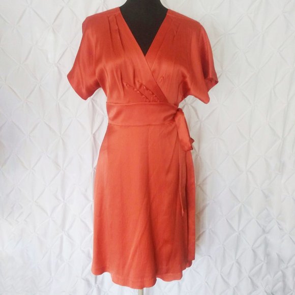orange silk wrap dress